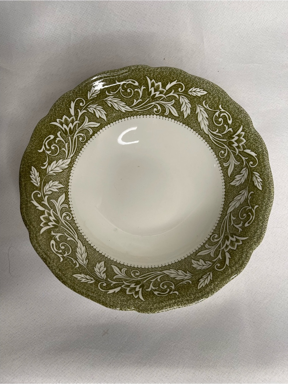 Classic Olive Green Decorative Porcelain Serving Bowl - Unbranded